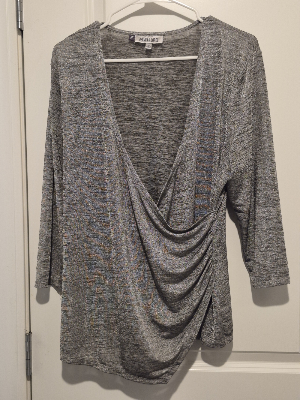 Jennifer Lopez Heather Gray Draped V-Neck Women's Top
